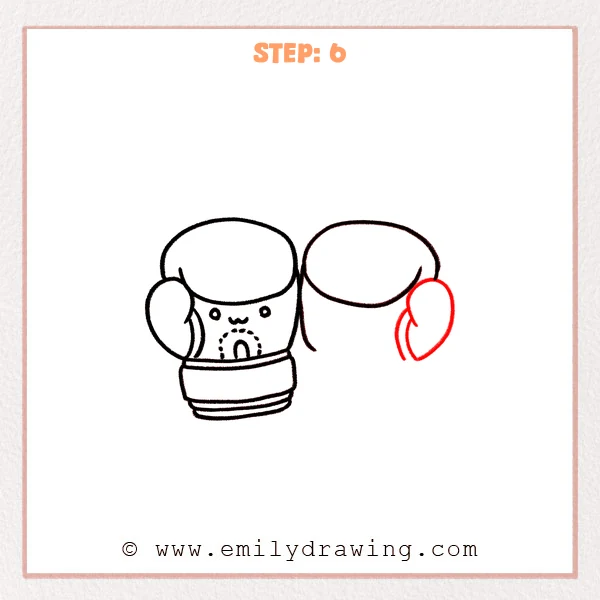 how to draw a boxing gloves - Step 6 of an easy boxing gloves drawing adding a thumb pad on the right glove with curved inner fold lines.